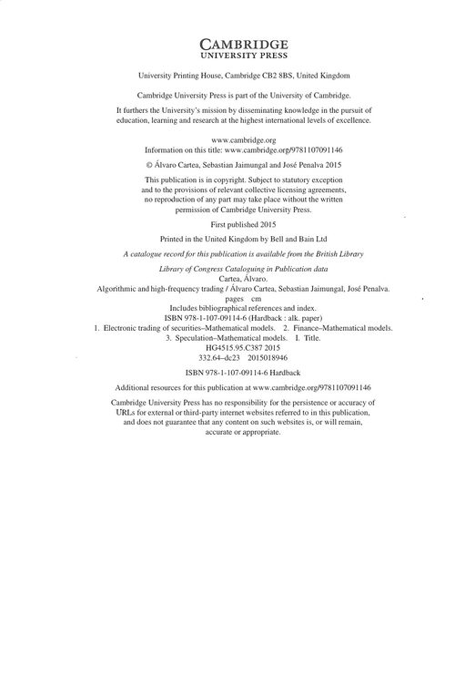 算法交易与高频交易 阿尔瓦罗·卡斯特亚，塞巴斯蒂安·加胡门加尔，何塞·佩纳尔瓦 (英文电子书)
