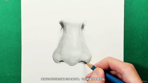 石墨笔写实鼻子绘制技法 (英文课程中文字幕)