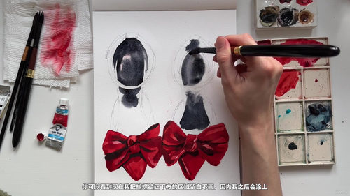 水彩时尚插画:红色配饰绘制秘籍 (英文课程中文字幕)