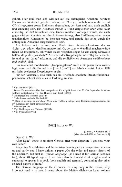 沃尔夫冈·泡利科学书信集 第四卷第四部分B:1958年 (英文电子书)